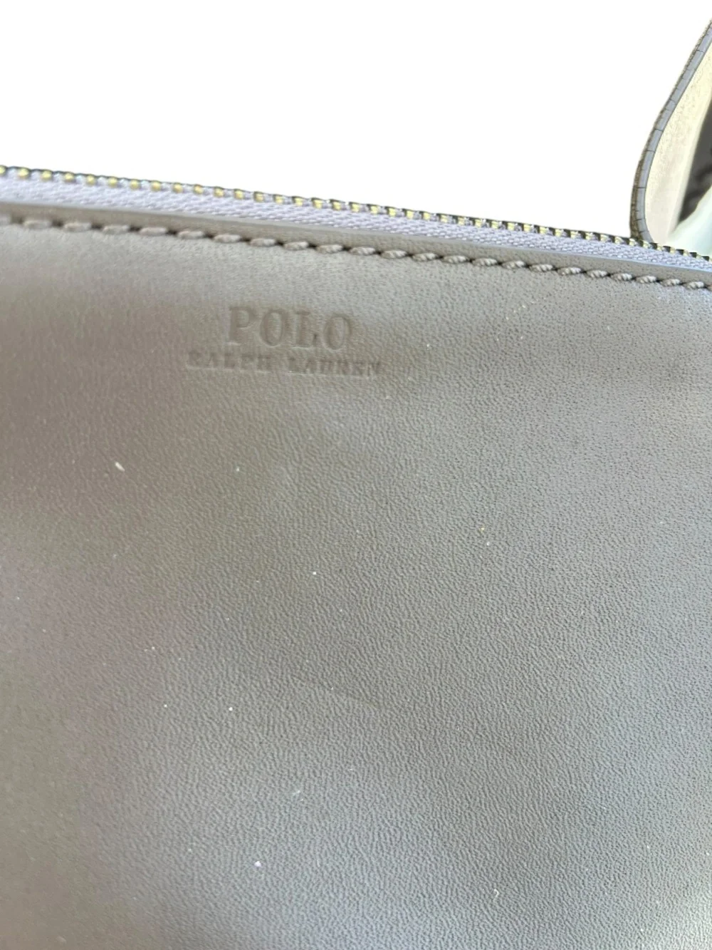 Polo Ralph Lauren taupe leather classic tote bag purse with zip pouch hangtag